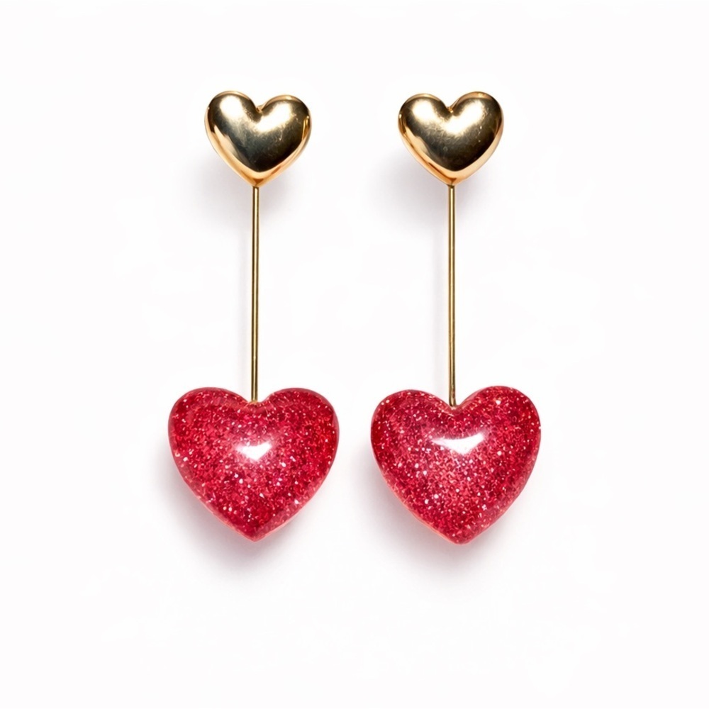 ⚜️ Valentine’s Love | Red Heart Drop Earrings - Picture 1 of 9